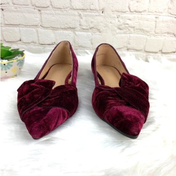 Express Shoes - Express Velvet Knotted Pointed Toe Flat in Chianti